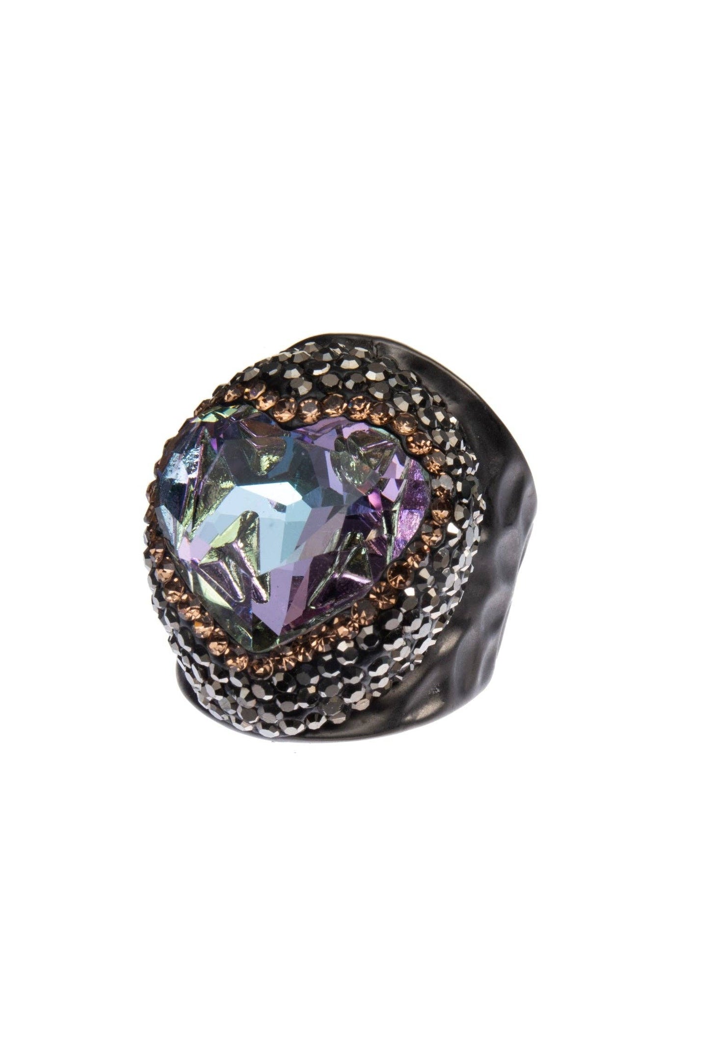 Multi Color Crystal With Rhinestone Metal Ring R2718-Black: Green