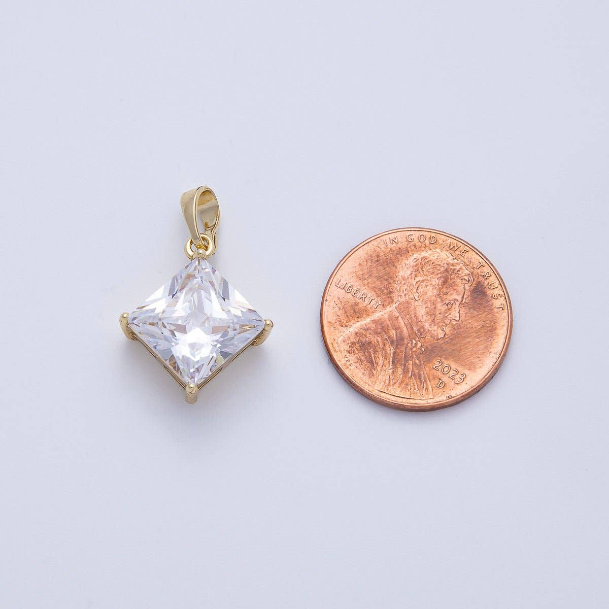 14K Gold Filled 17.5mm Clear CZ Rhombus CZ Solitaire Pendant | Charms-00084