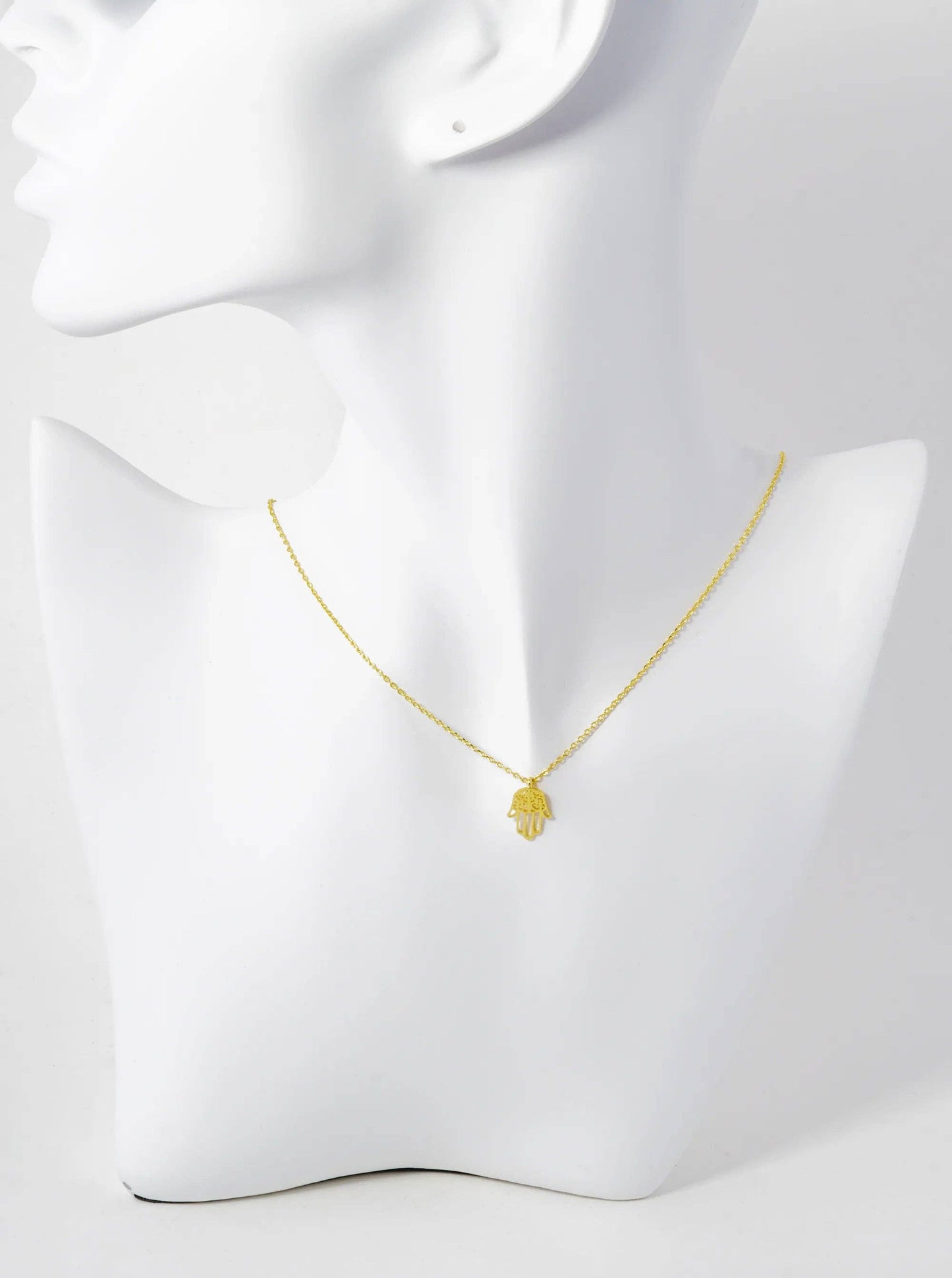 18K Gold Dipped Filigree Hamsa Pendant Necklace: Rhodium