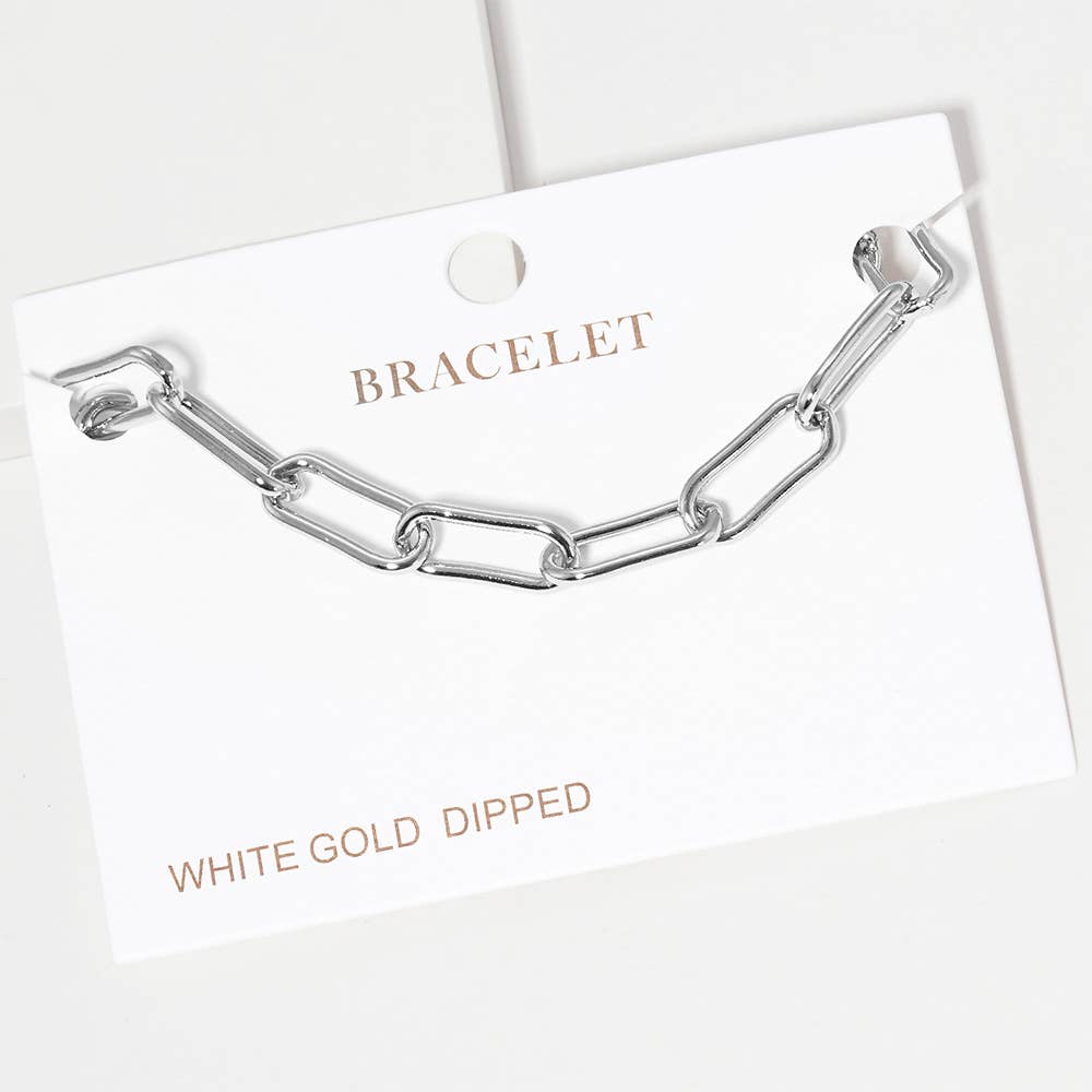 Gold Dipped Paperclip Chain Link Bracelet: Silver