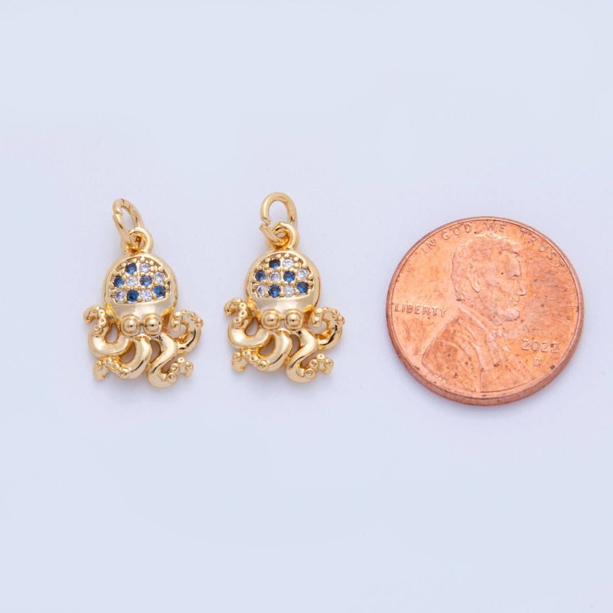18K Gold Filled 19mm Micro Paved CZ Octopus Tentacled Sea Charm | AF811
