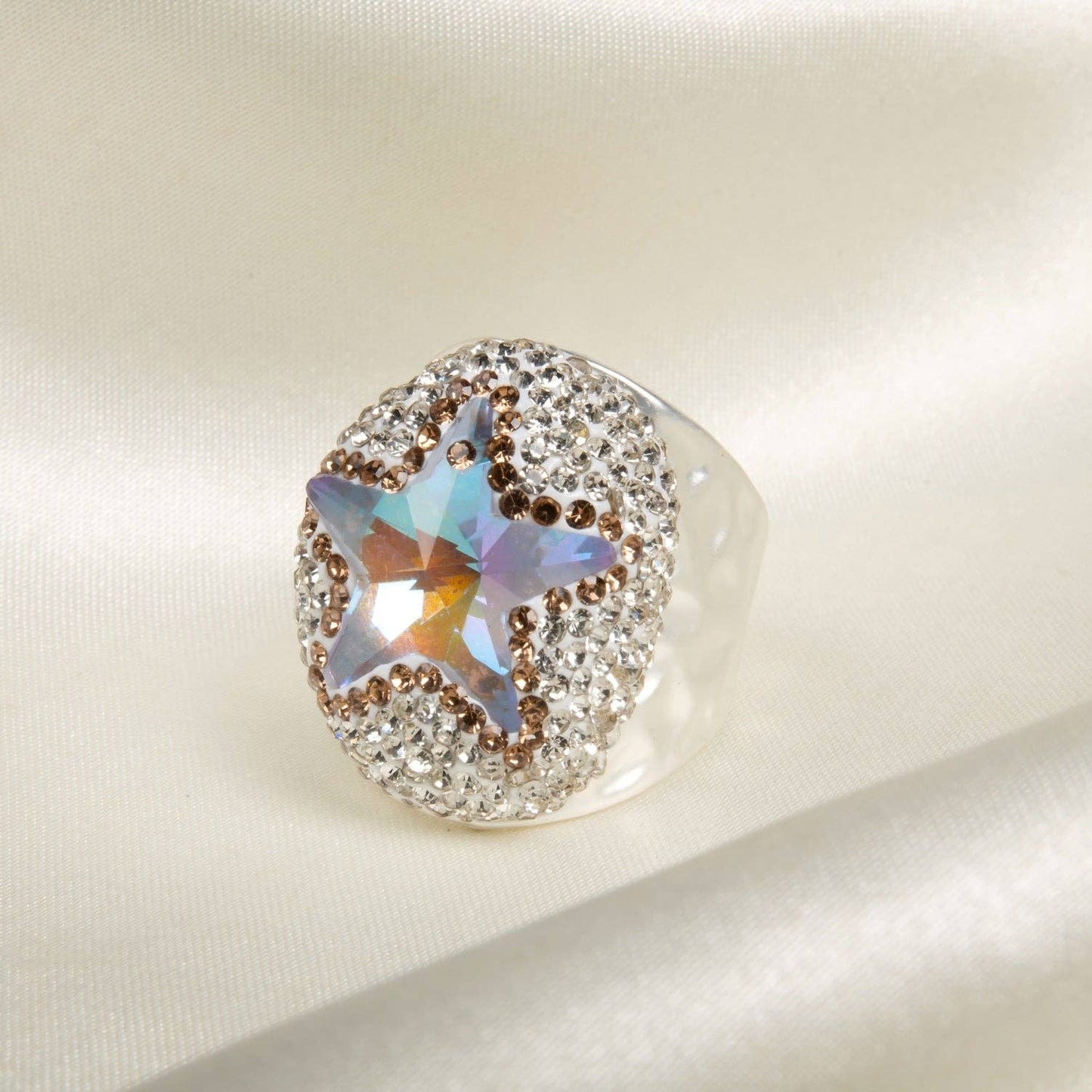 Glass Rhinestone Alloy Rings R2737-Silver: Blue
