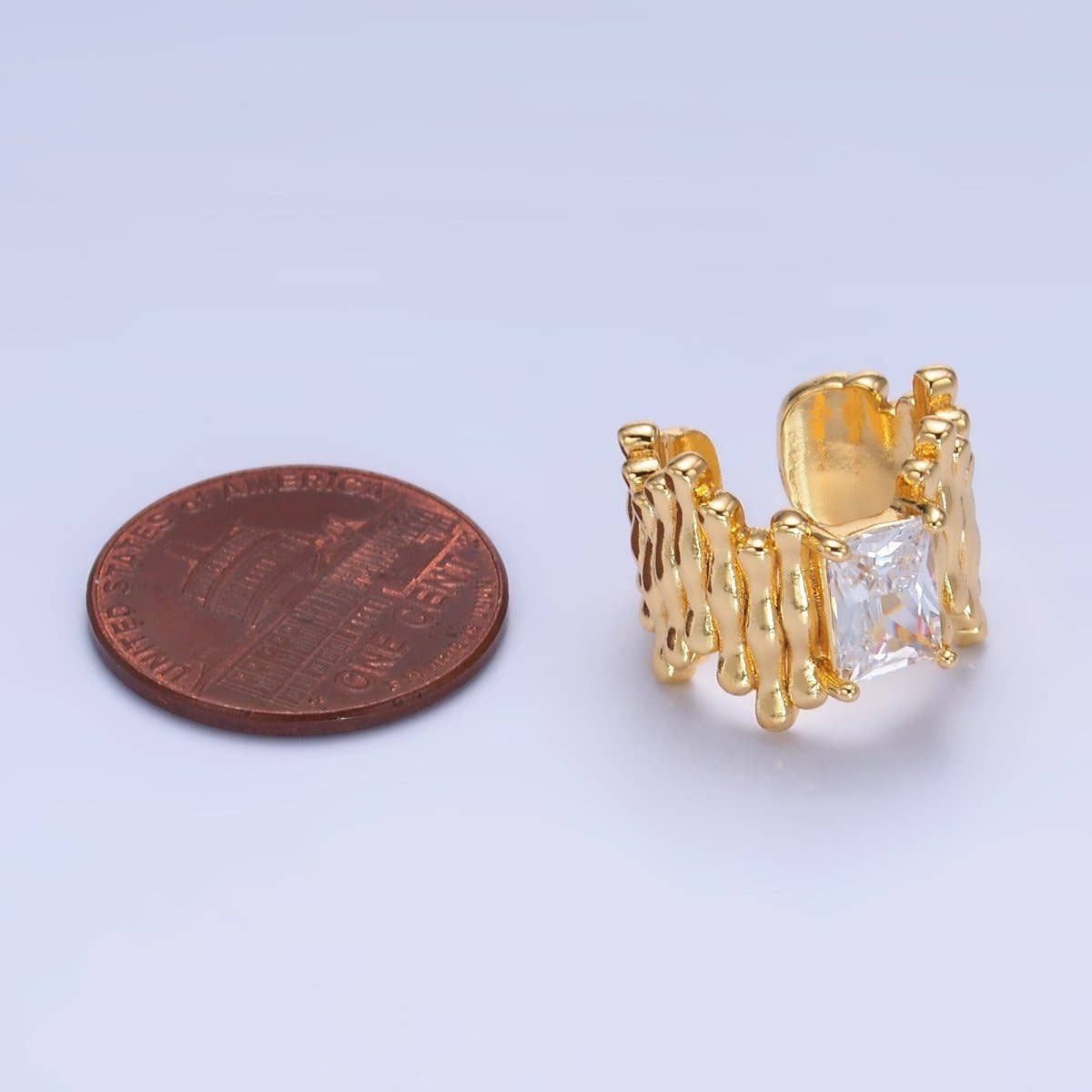 24K Gold Filled Baguette CZ Molten Linear Ear Cuff Earring | AI173