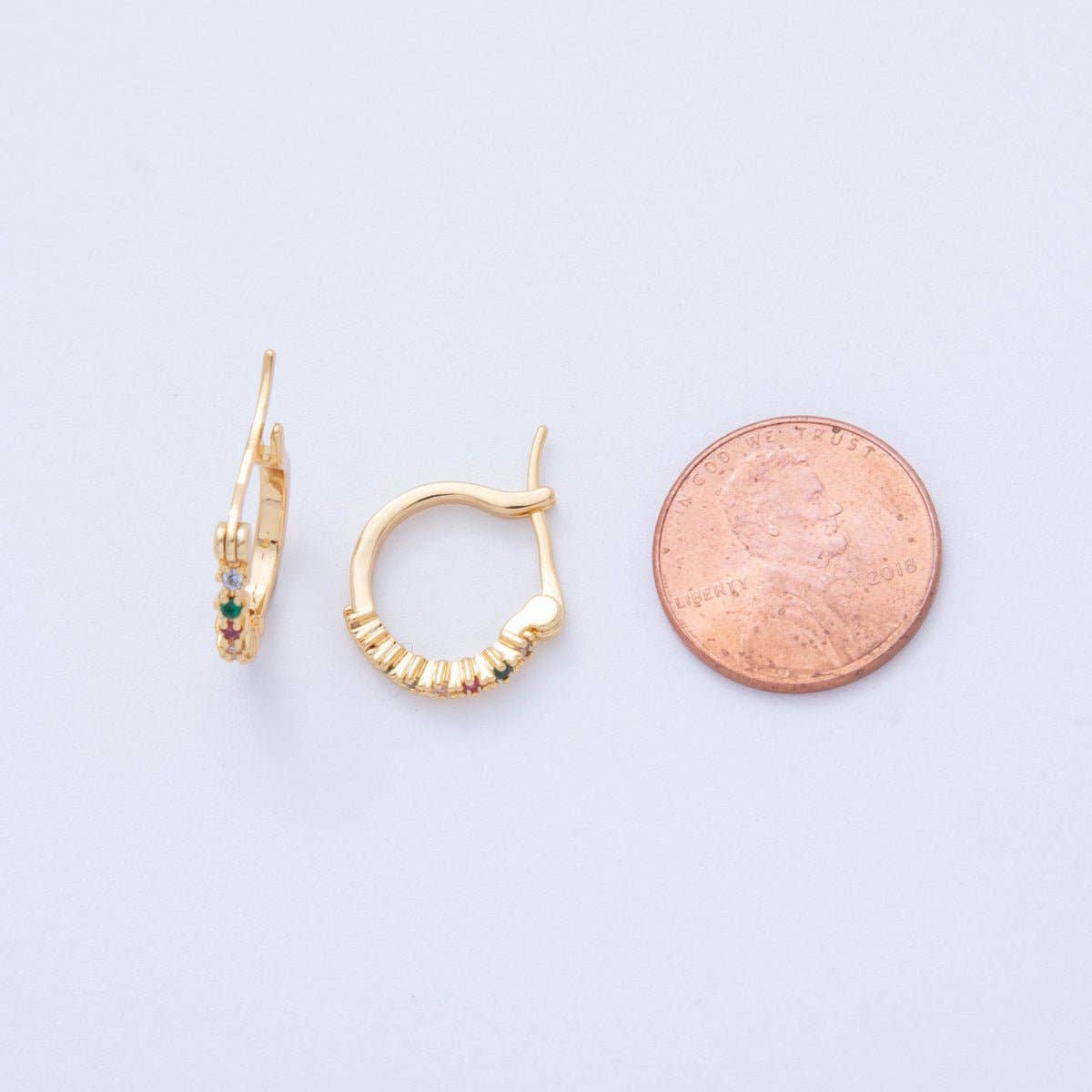 18K Gold Filled Multicolor CZ Micro Paved Latch Hoop Earrings | AI365