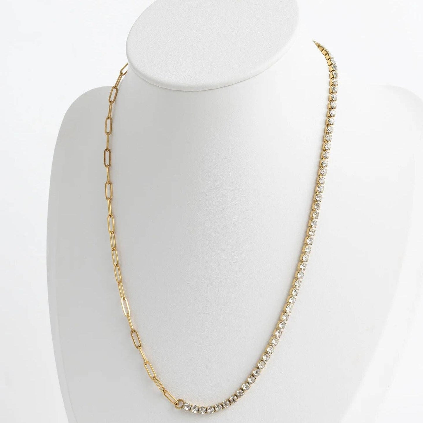 Paperclip Tennis Chain Split Necklace: Gold