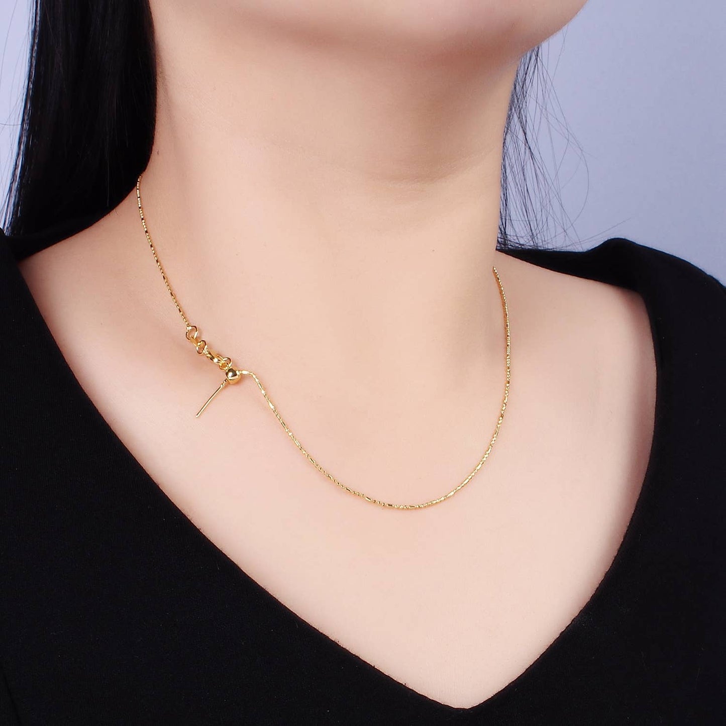 14K Gold Filled 1mm Bead Tube Chain 18 Inch Slider Necklace: Gold
