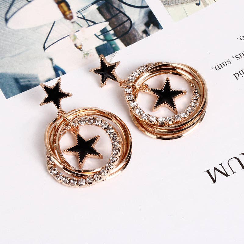 Star Rhinestone Alloy Earrings E4393: Gold