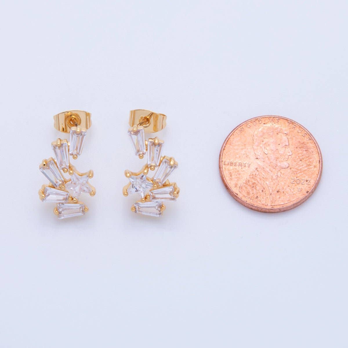 18K Gold Filled Clear CZ Star Baguette Stud Earrings | Q020