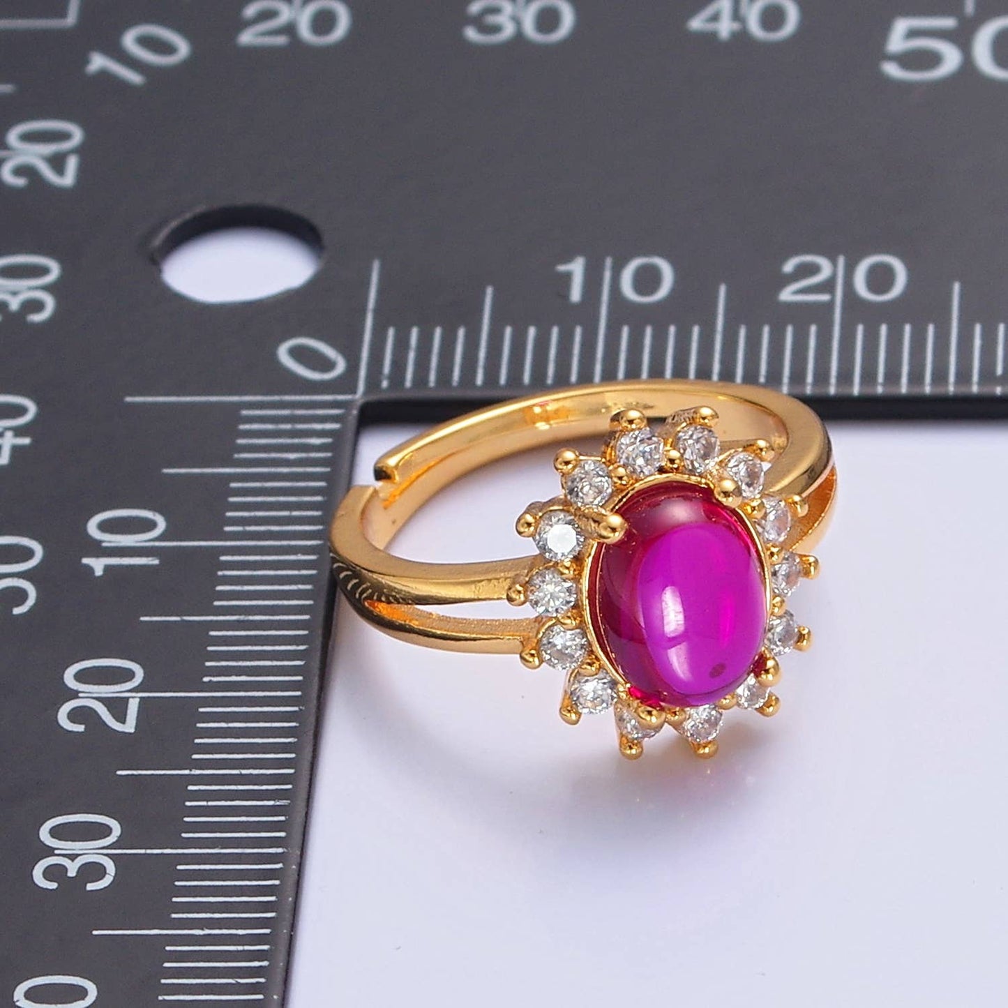 Celestial Sun Ring with Oval Fuchsia Jade Stone O769