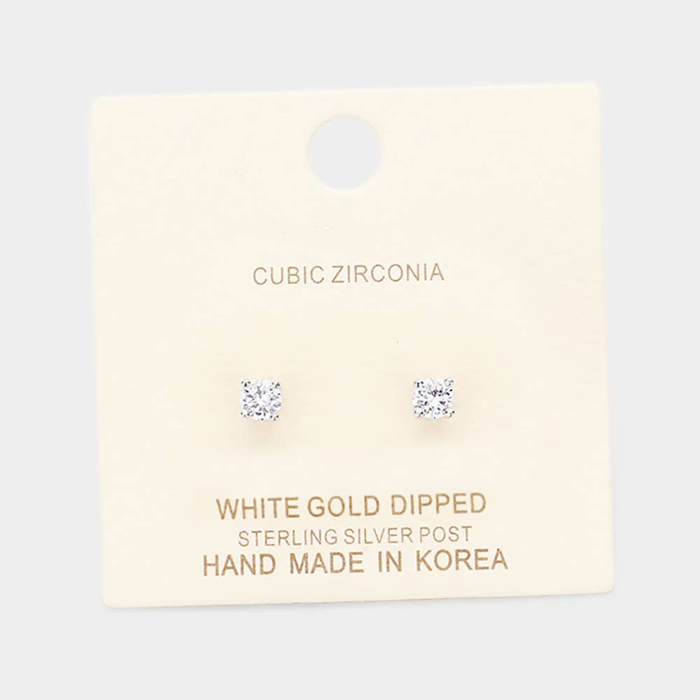 Gold Dipped 4mm Cubic Zirconia Square/Round Stud Earrings: Square Gold