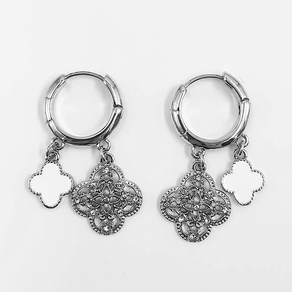 Gold Dipped Quatrefoil Huggie Hoop Earrings: Gold,Red