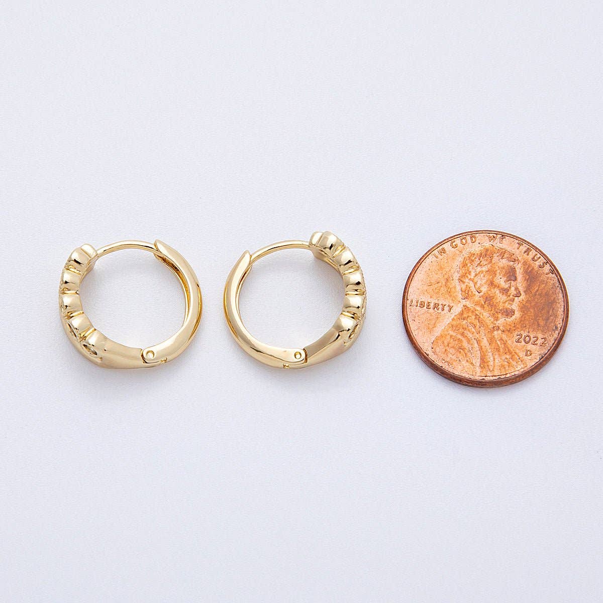 14K Gold Filled 15mm Clear Round CZ Double Band Huggie Earrings | Earrings-00173