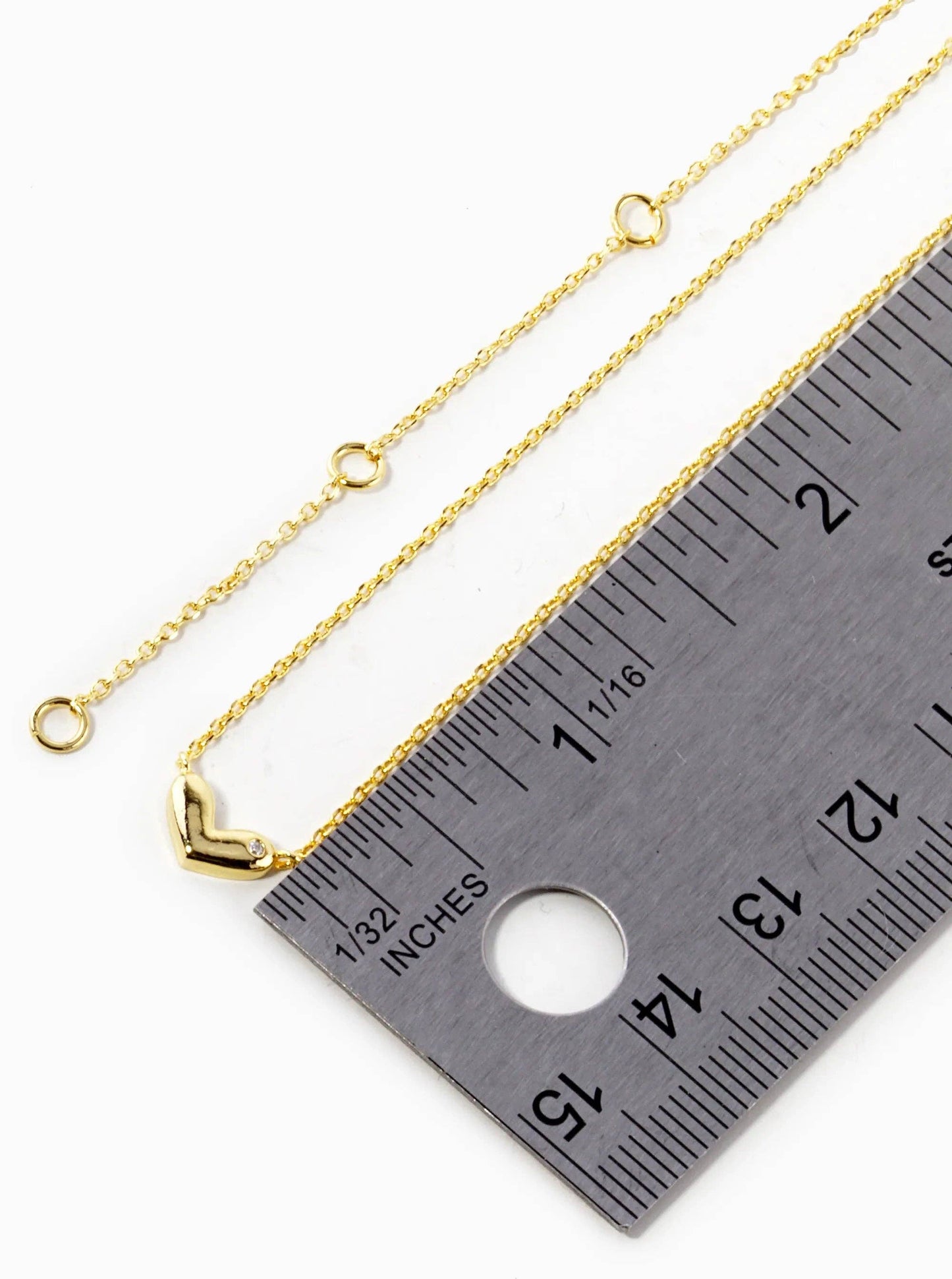 18K Gold Dipped Tiny Heart With Cz Stone Pendant Necklace: Rhodium