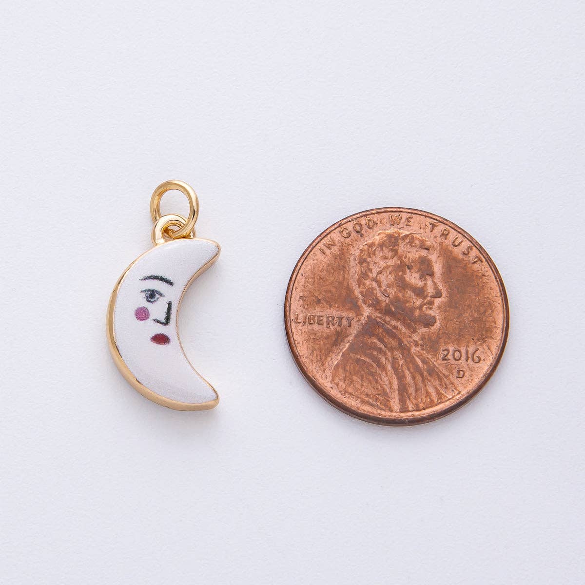 18K Gold Filled 17mm Face Celestial Crescent Moon White Enamel Charm | AF1611