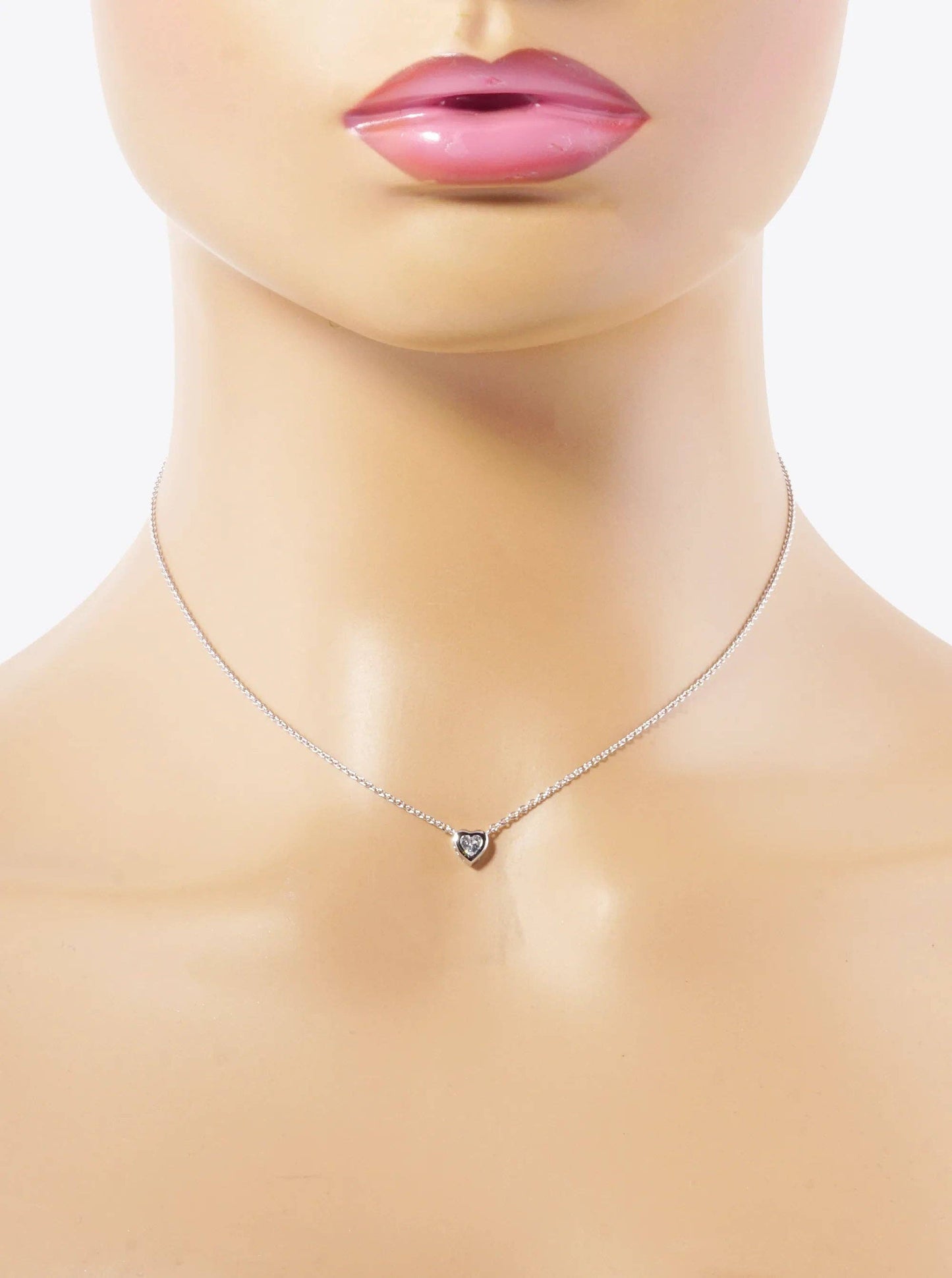 White Gold Dipped 5mm CZ Stone Heart Pendant Necklace: Gold