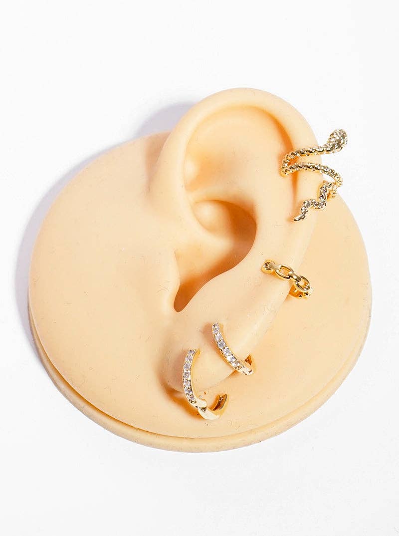 18k Gold Dipped Brass CZ Snake Ear Crawler Set: Gold