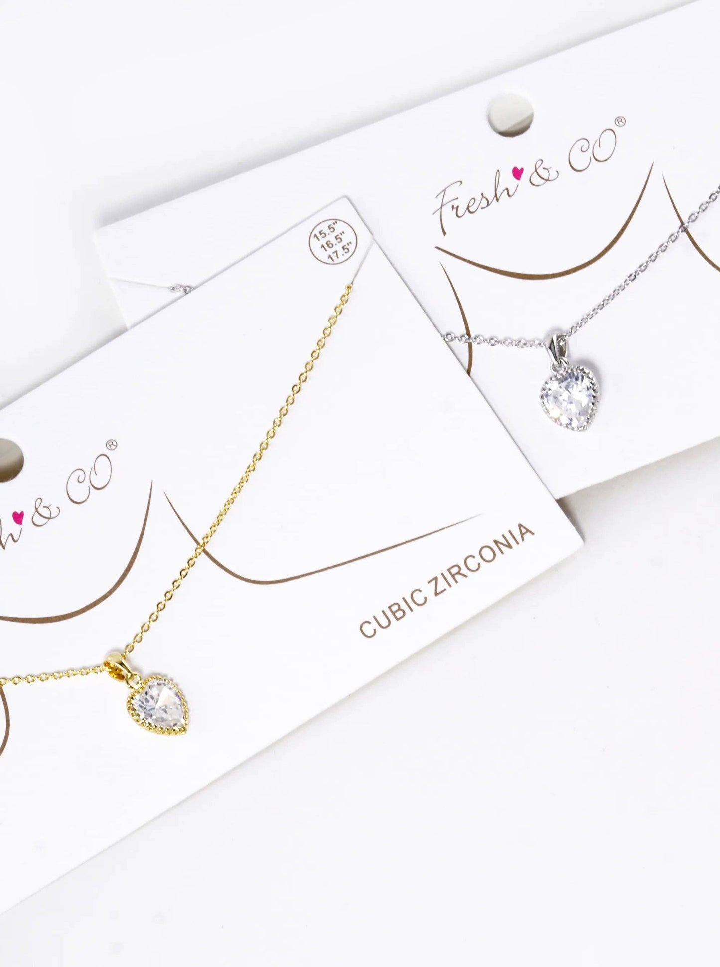 White Gold Dipped Textured 10mm CZ Stone Heart Pendant Necklace: Gold