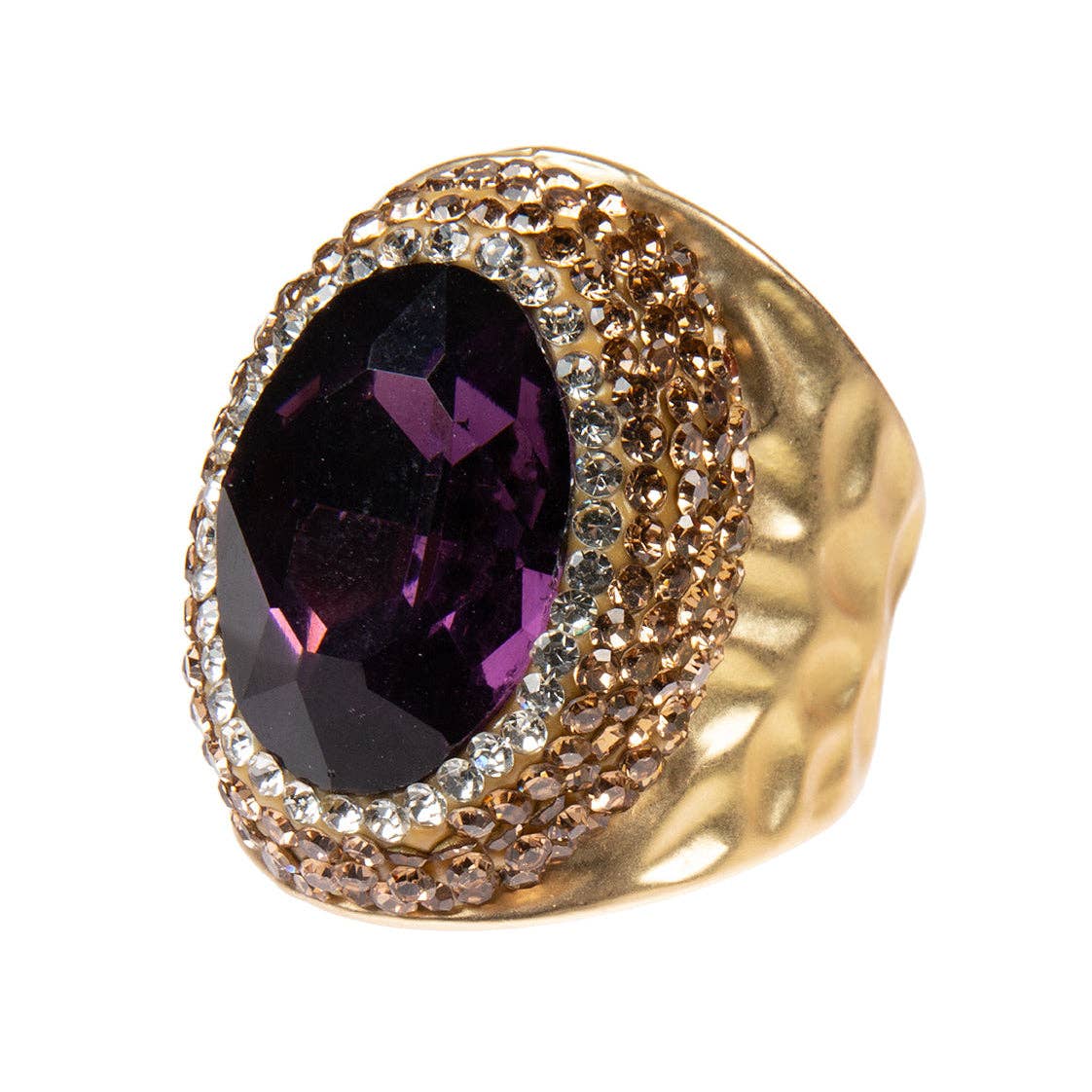 Glass Rhinestone Alloy Rings R2543-Purple: Black