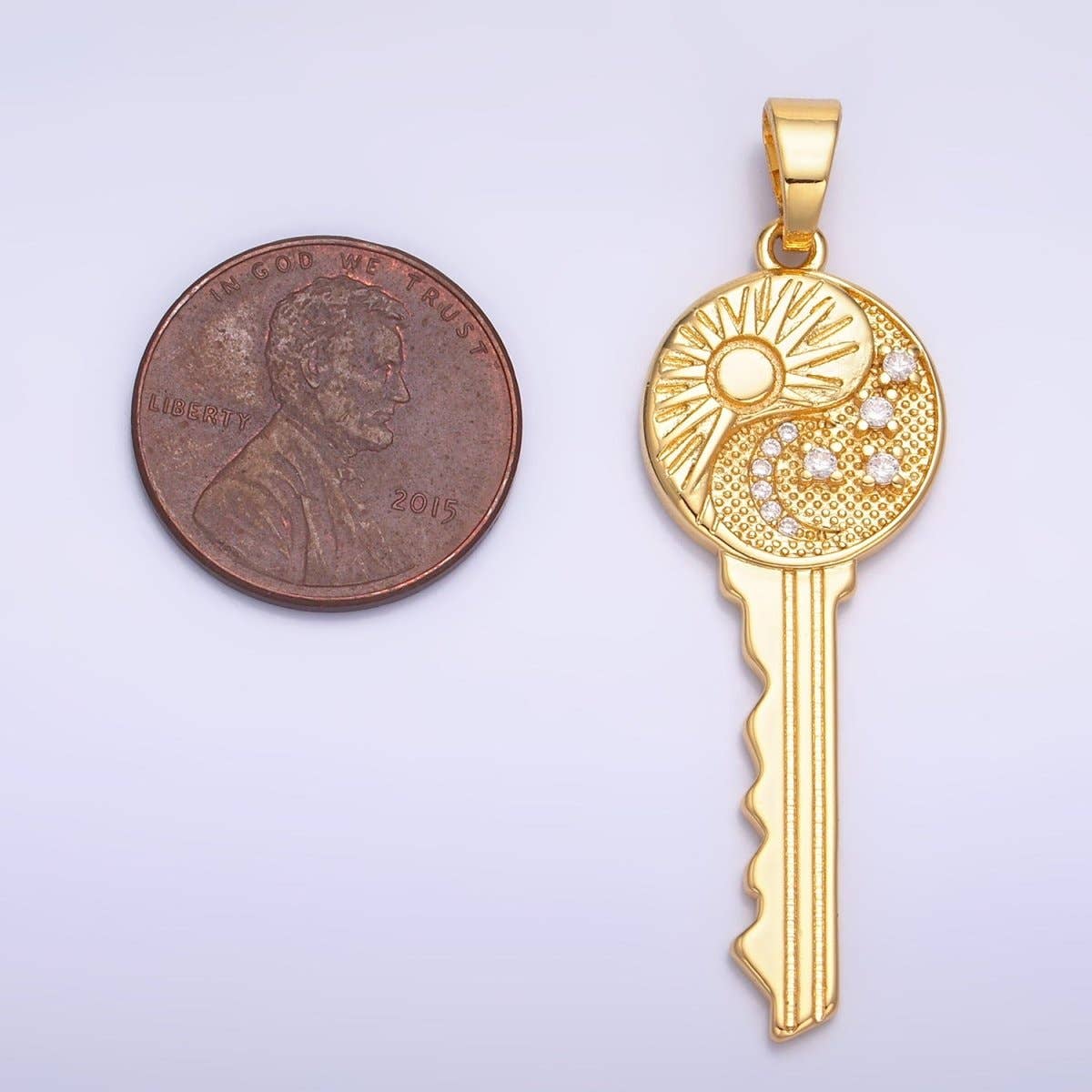24K Gold Filled Celestial Sun Moon Star CZ Key Pendant | AA1061