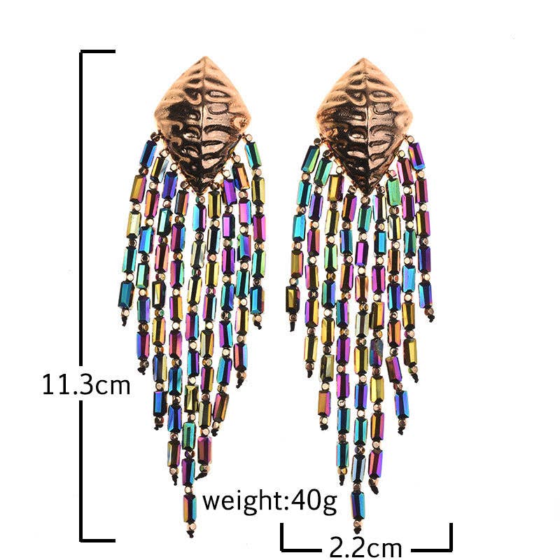Rhombic Rhinestone Tassel Earrings E8334: Multi