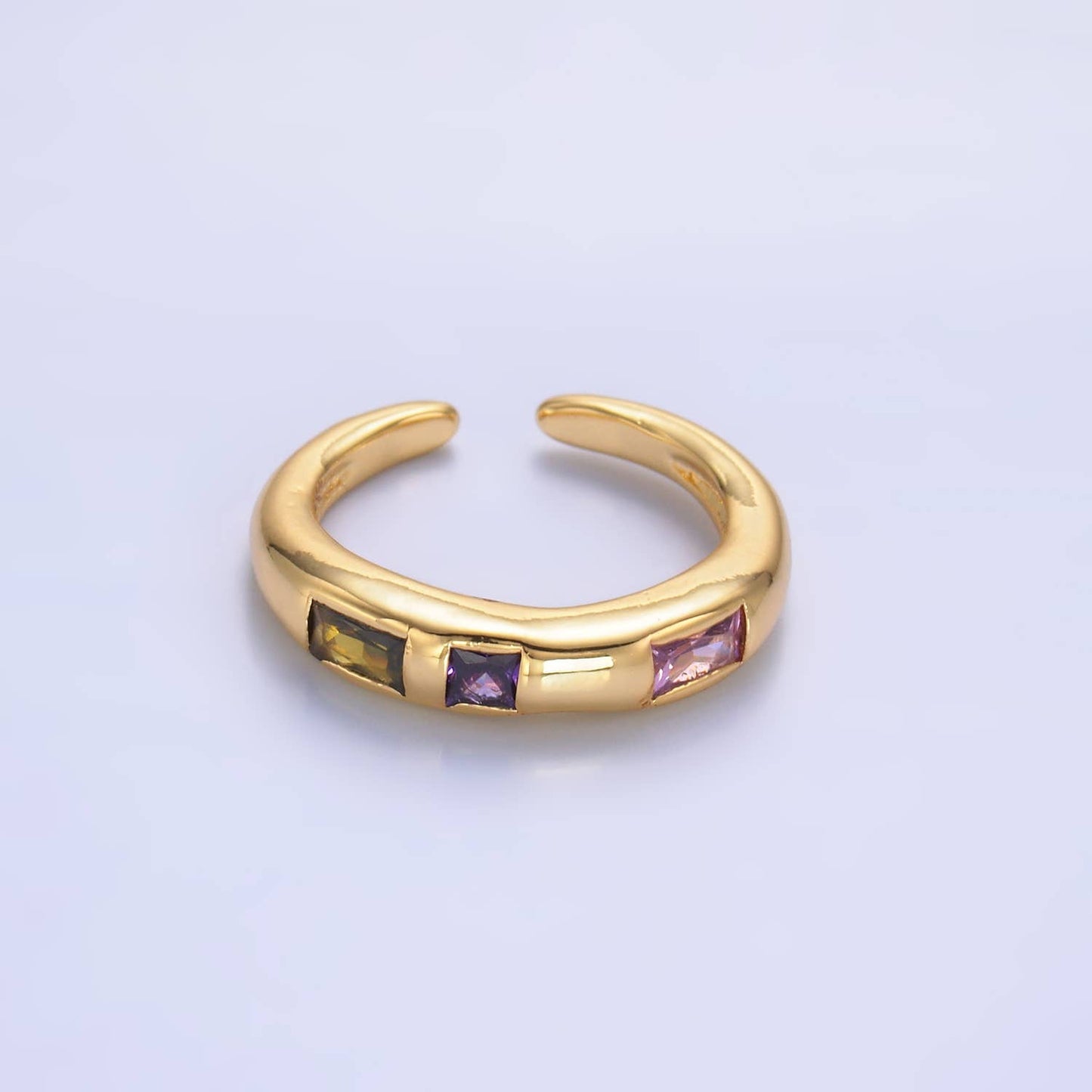 24K Gold Filled Multicolor Linear CZ Ring in Gold & Silver | O750 O742: Silver