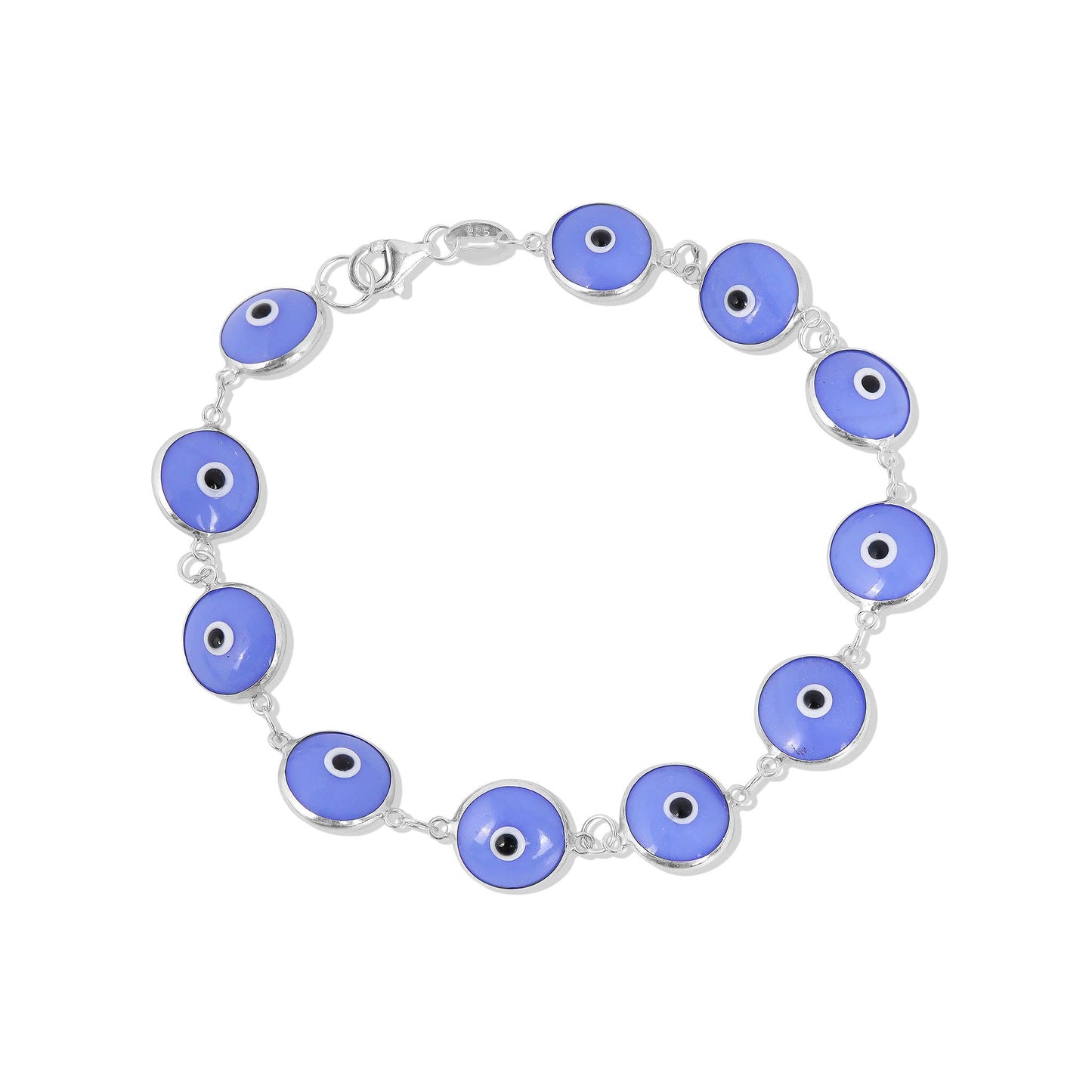 Sterling Silver Colorful Evil Eye Bracelet: Light Blue