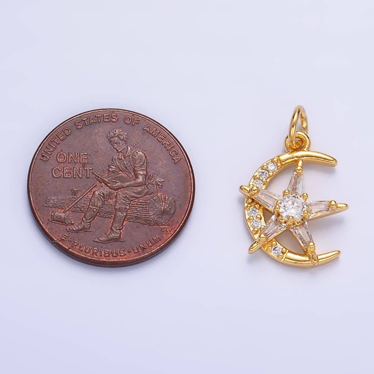 24K Gold Filled Celestial Crescent Moon Star Micro Paved CZ Mini Charm in Gold & Silver | W811: Silver