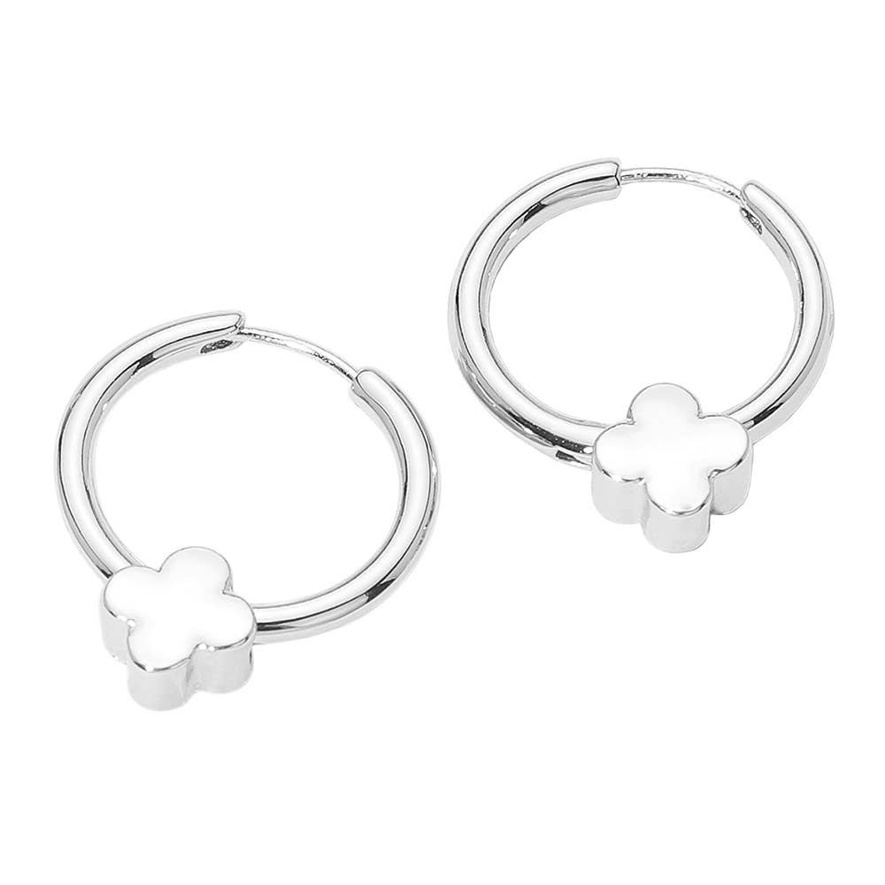 Gold Dipped Quatrefoil Accent Huggie Hoop Earrings: Gold