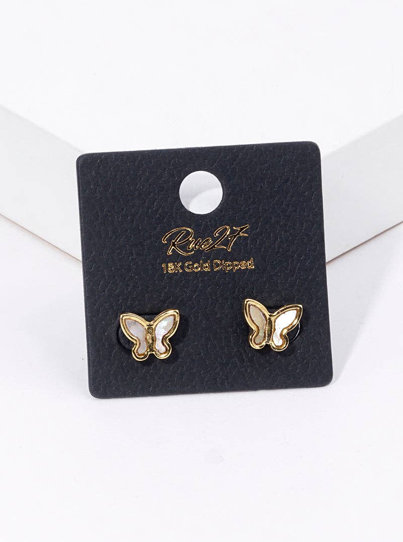 18K Gold Dipped Butterfly Mother Of Pearl Stud Earrings: GoldMOP