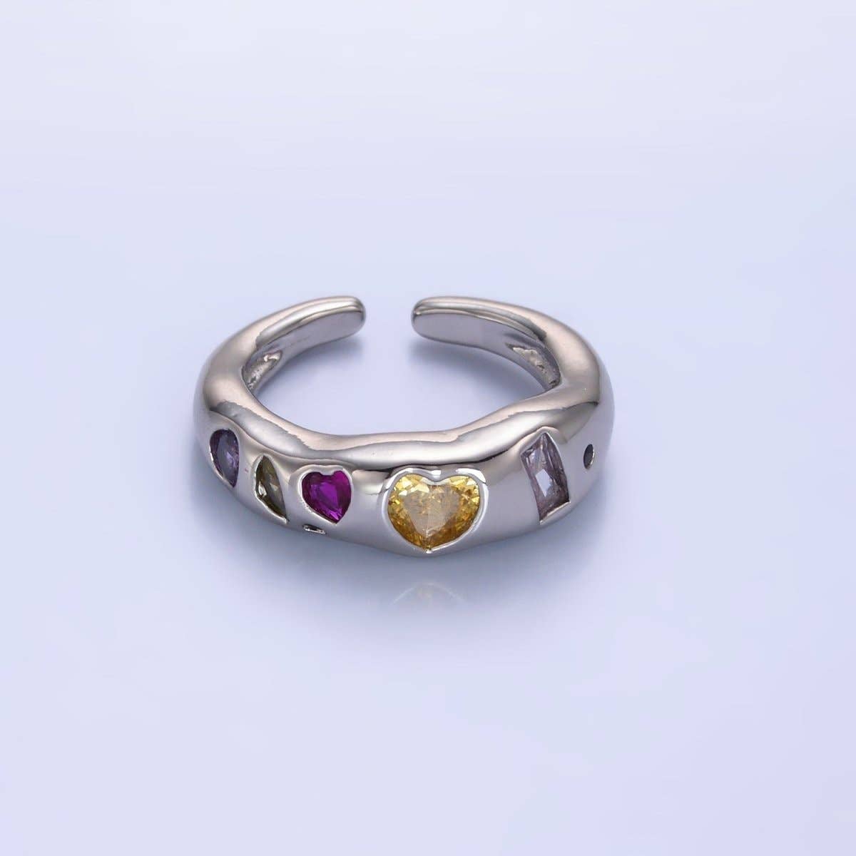 24K Gold Filled Multicolor Geometric CZ Ring in Gold & Silver | O740 O743: Yellow Gold