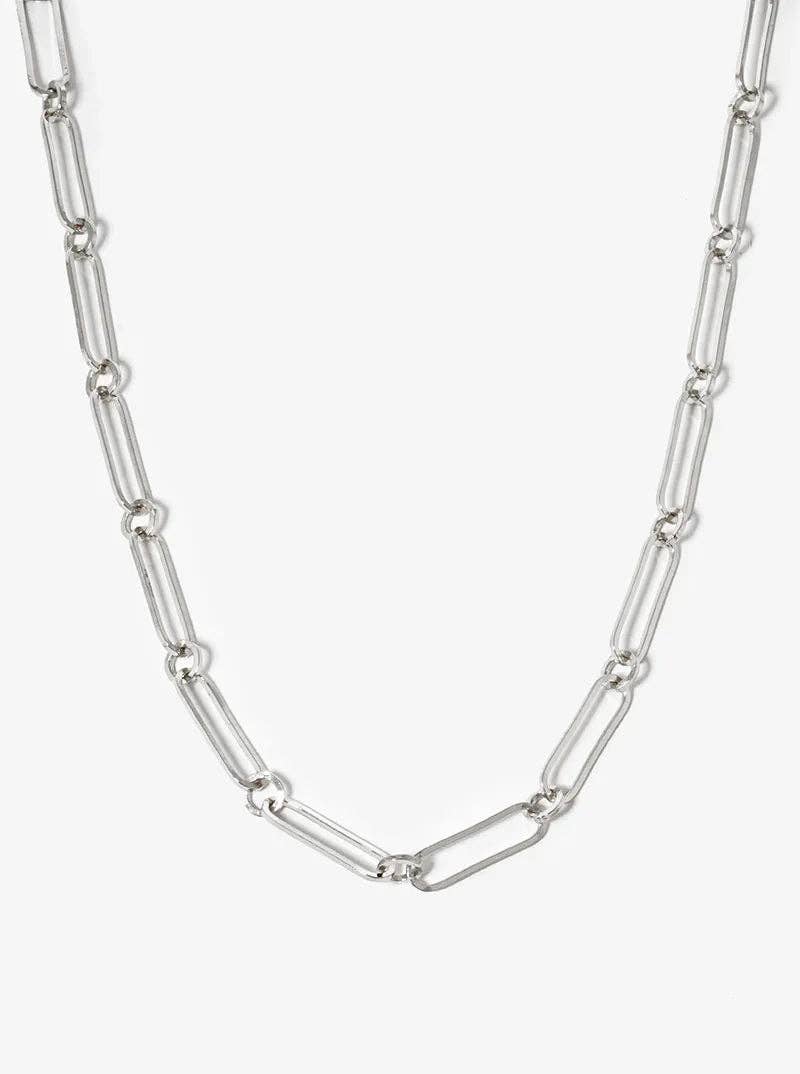 18K Gold Dipped 20Mm Flat Link Chain Necklace: Rhodium