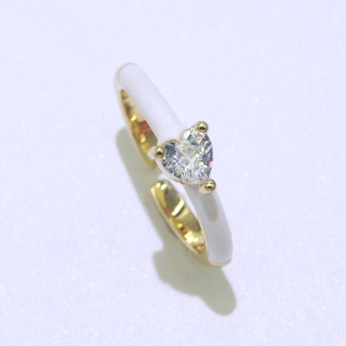 Heart Cz Ring Adjustable Gold Ring, Colorful Pastel Enamel Ring, Stackable Ring Black White Pink blue Green Ring for Women O-910~O-919: Black