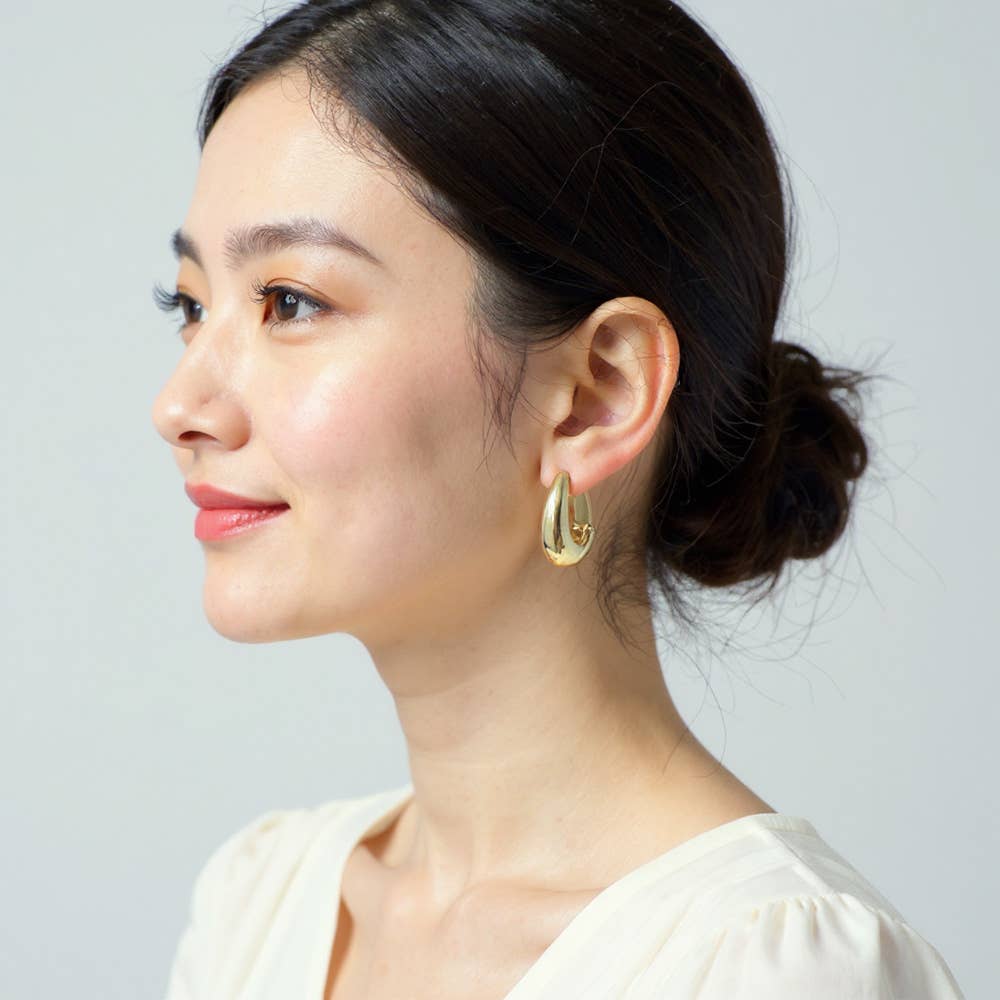 14K Gold Dipped Sculptural Huggie Hoop Earrings: Silver