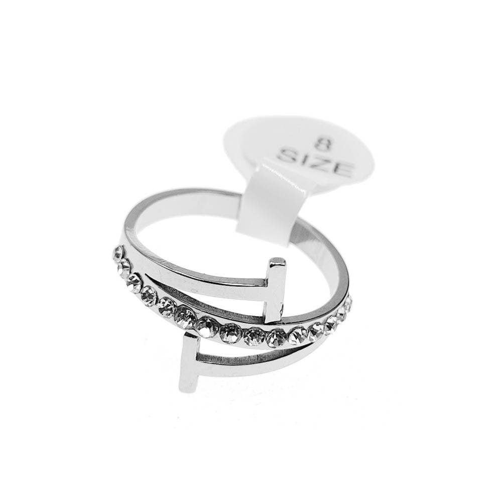 12PCS - Stainless Steel Rhinestone Pave T Tip Wrap Rings