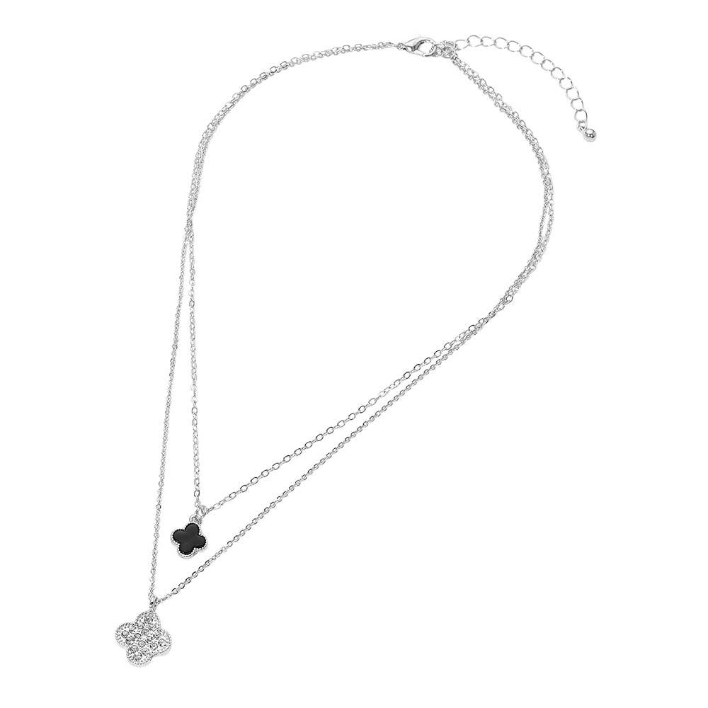 Gold Dipped Double Quatrefoil Pendant Layered Necklace: Gold,Red