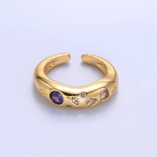 24K Gold Filled Purple CZ Abstract Celestial Galaxy North Star Ring | O671