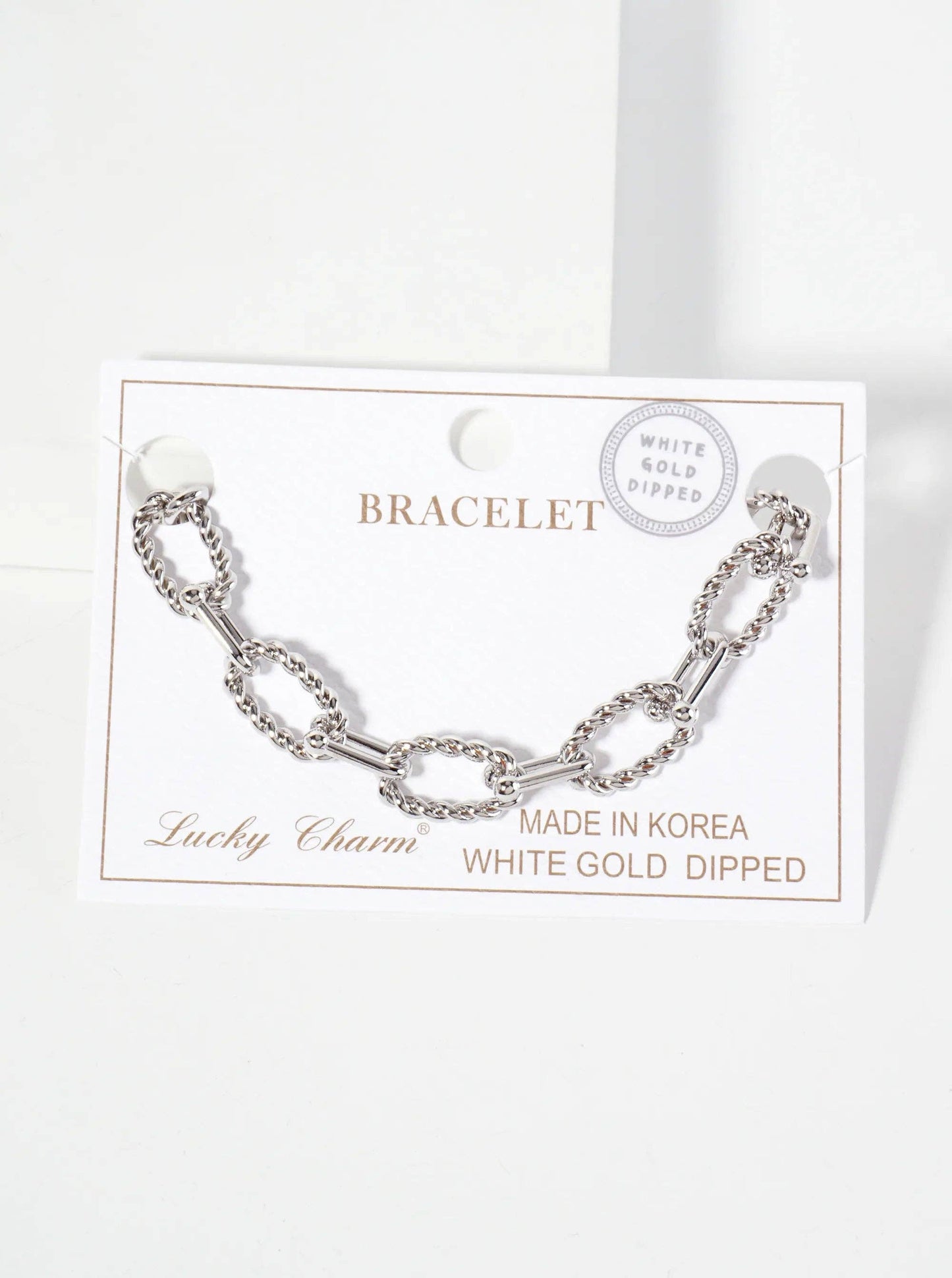 18K-Gold-Dipped Rope-Texture Polished Brass 16-11mm Chain Bracelet: Gold