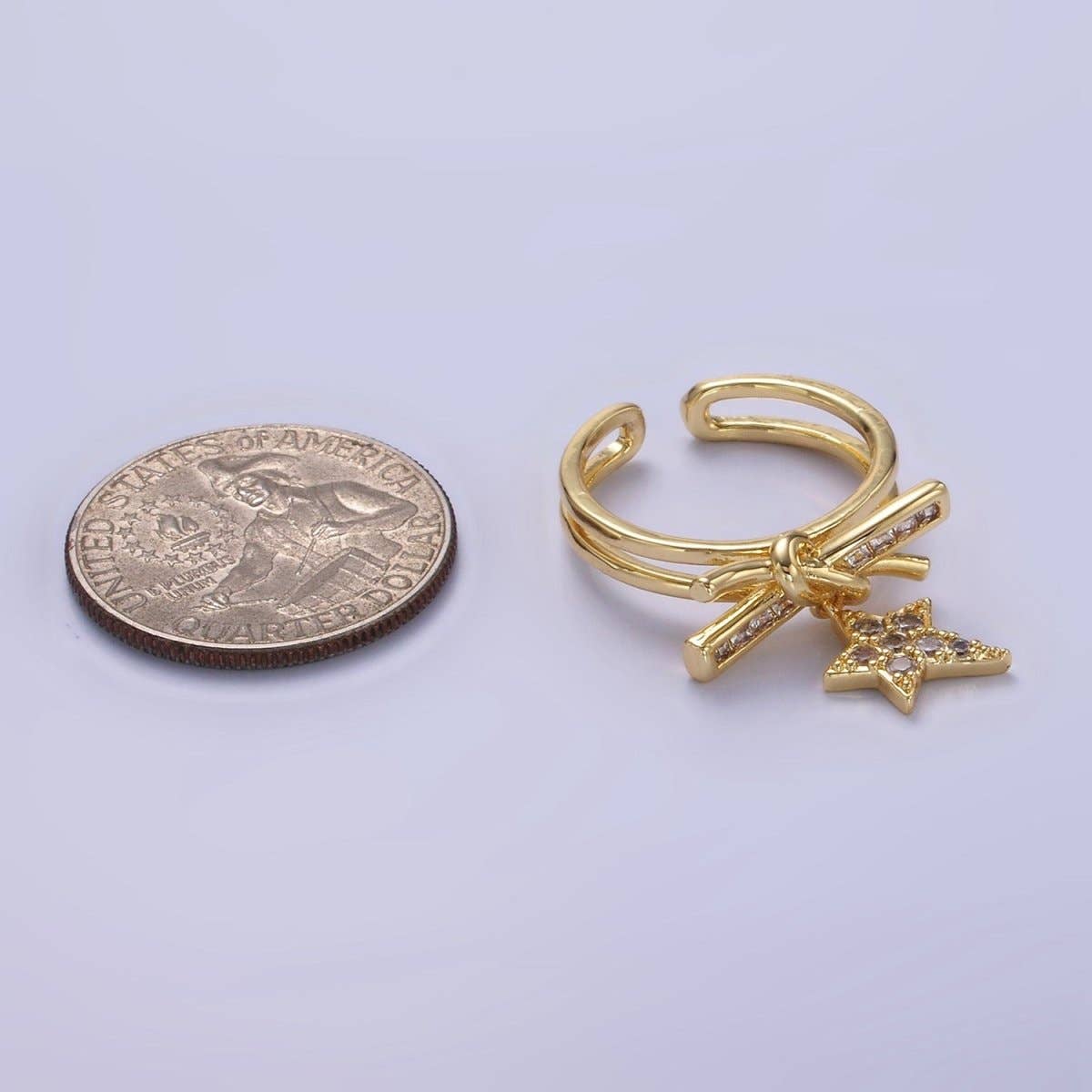 14K Gold Filled Celestial Star Knot Micro Paved Double Band Ring | O1382