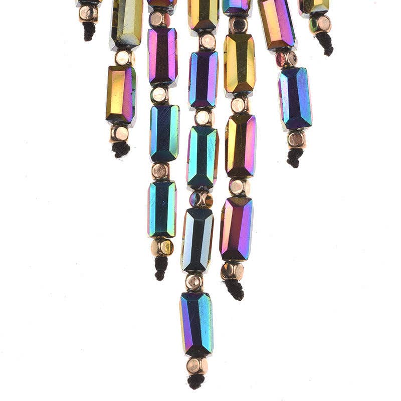 Rhombic Rhinestone Tassel Earrings E8334: Multi