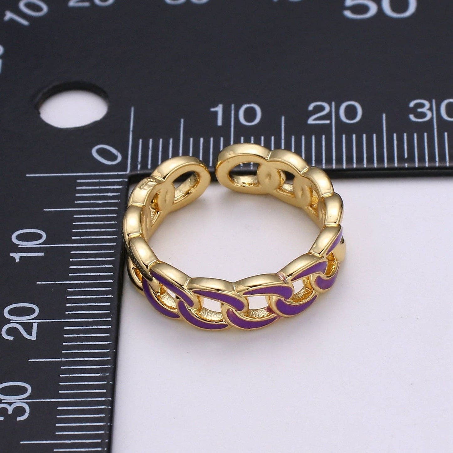 1x Enamel Gold Curb Chain Ring, Statement Ring, Chunky Link Chain Ring, Stackable Ring Thick Gold Ring Open Gold Ring gift for her: White