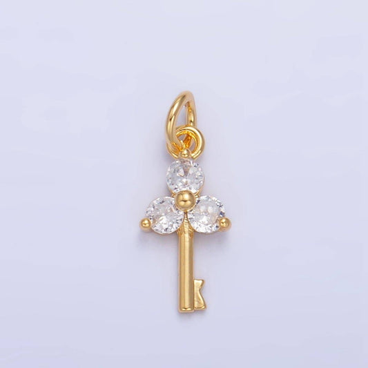 24K Gold Filled Clover CZ Key Charm | W044