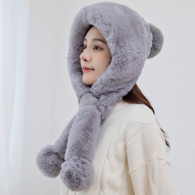 Plush Bib Hat : Grey