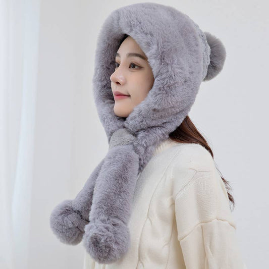 Plush Bib Hat : Grey