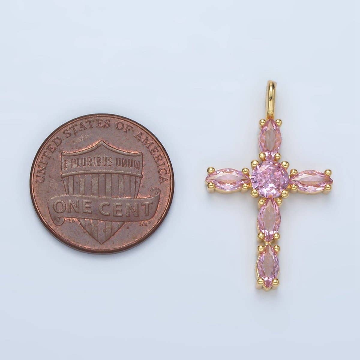 24K Gold Filled Pink, Clear Marquise CZ Cross Pendant | AA1367: Clear
