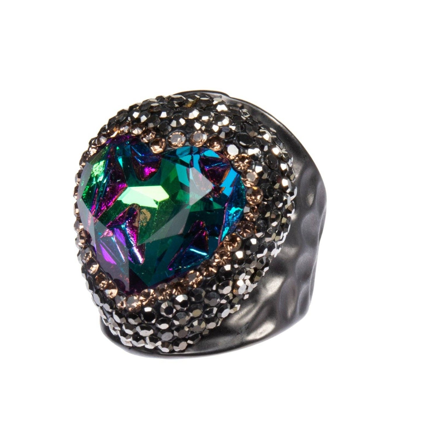 Multi Color Crystal With Rhinestone Metal Ring R2718-Black: Green