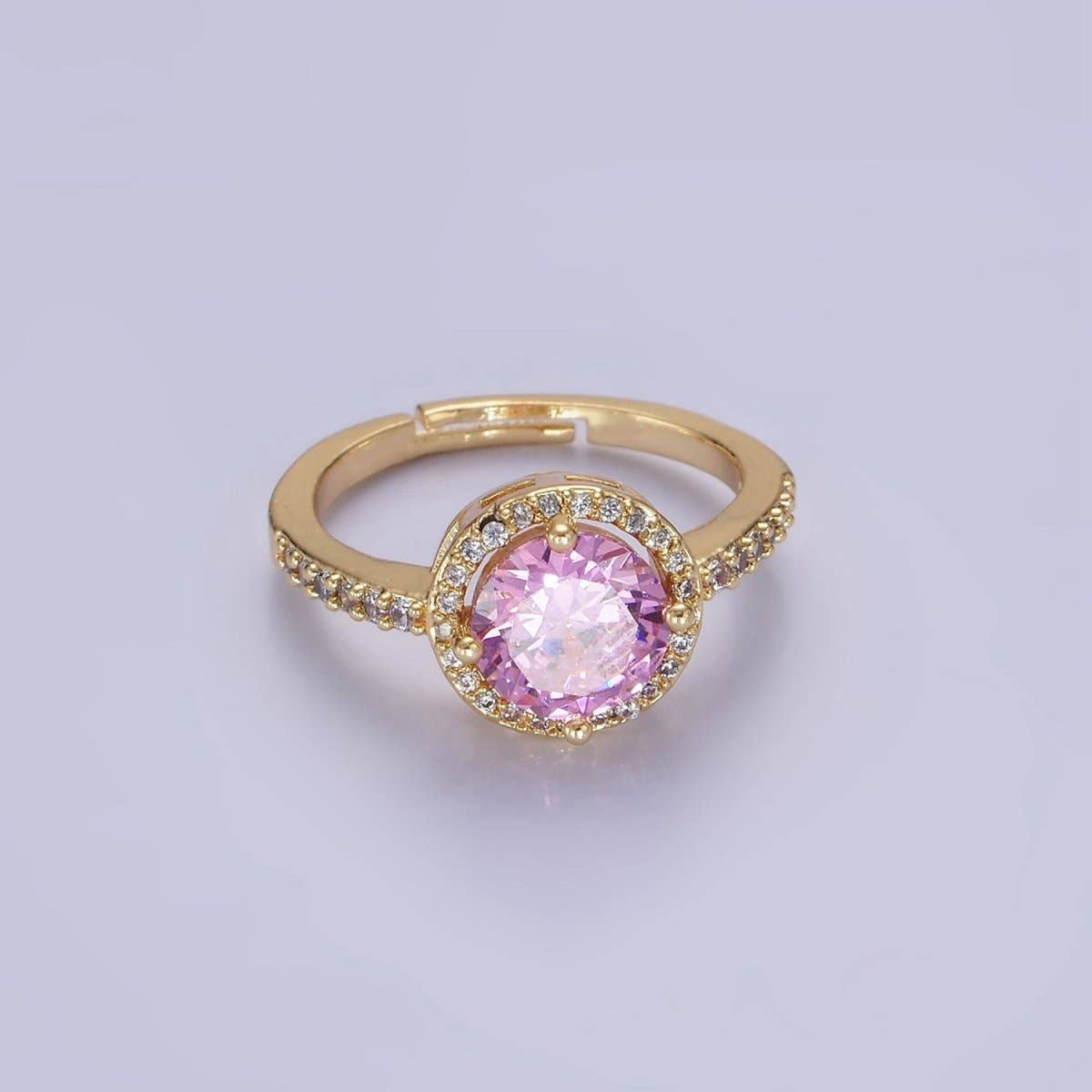 24K Gold Filled Clear, Purple, Pink, Black, Red Solitaire CZ Micro Paved Ring | O1368 - O1372: Black