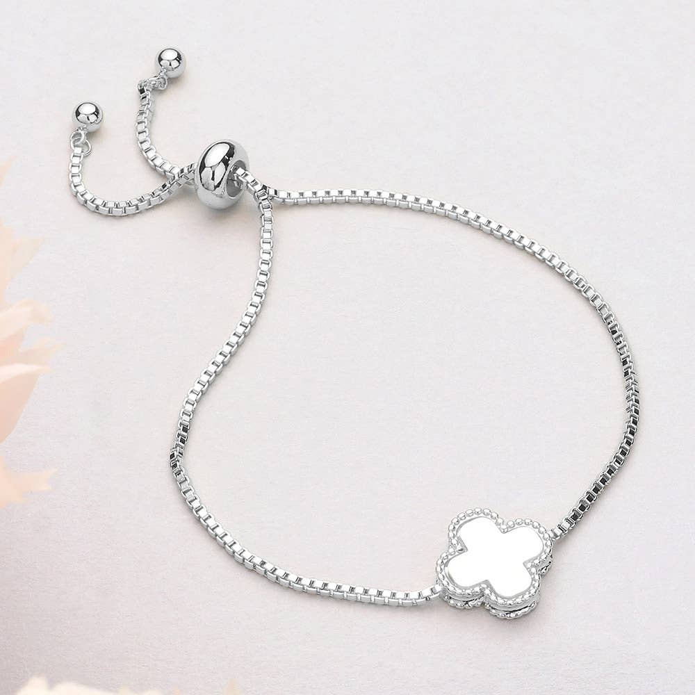 Natural Stone Quatrefoil Cluster Pointed Adjustable Bracelet: Green