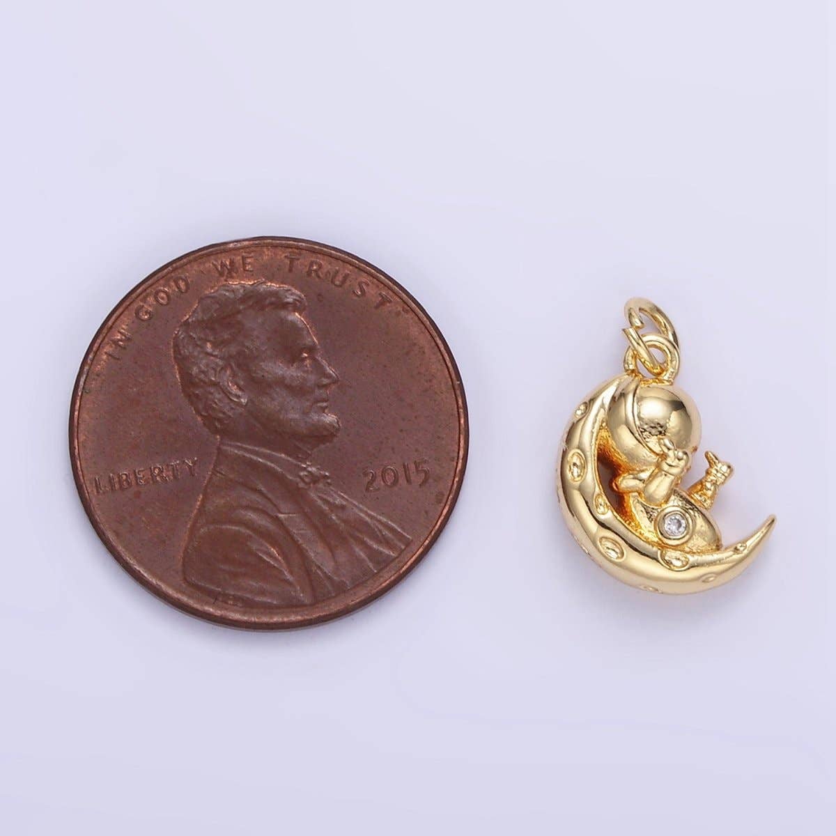 16K Gold Filled Hammered Celestial Crescent Moon Space Man Charm in Gold & Silver | E389: Silver