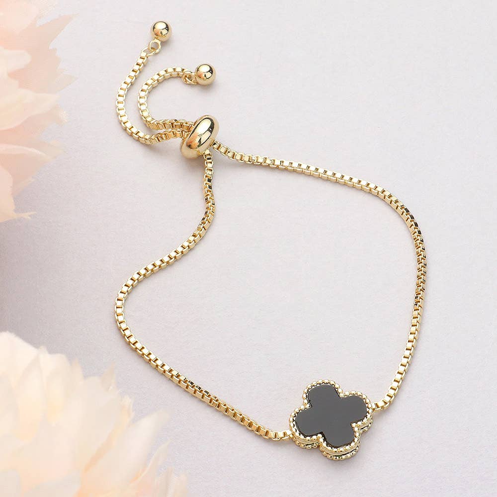 Natural Stone Quatrefoil Cluster Pointed Adjustable Bracelet: Green