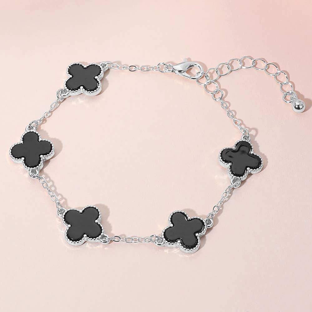 Gold Dipped Quatrefoil Link Chain Bracelet: Black,Gold